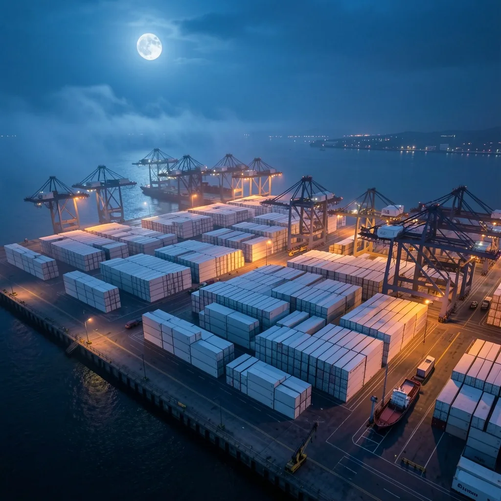 Container shipping port at night
